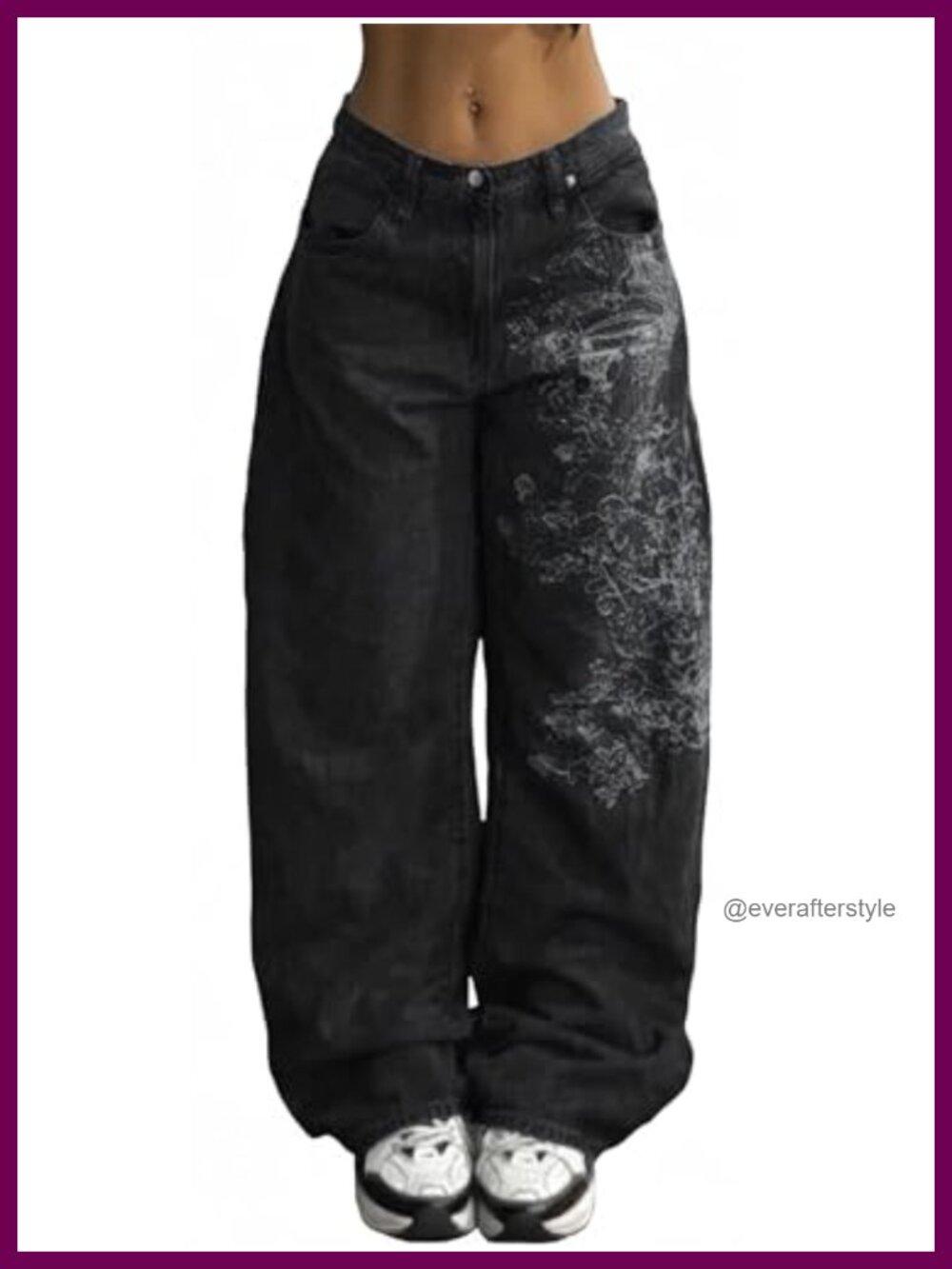 Women's Baggy Grunge Jeans Mid Rise Wide Leg Cotton Blend Streetwear